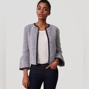 Women's LOFT Blue Tweed Open Cropped Blazer (Size M)